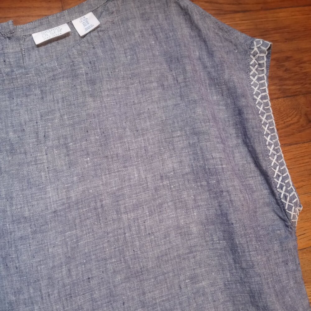 Sigrid Olsen Short Sleeve Button Back Linen Top (… - image 6